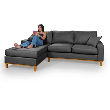 Imagem de Sofá Amsterdã Living Com Chaise Em Linho Essencial Estofados