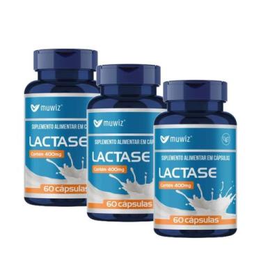 Imagem de Enzima Lactase Natural 400mg 60 Cápsulas - 3 Potes - Muwiz