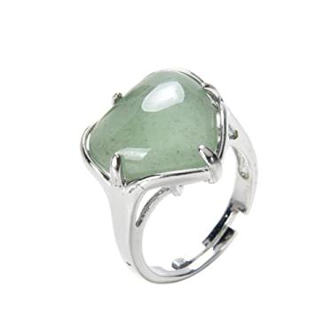 Imagem de Anéis de dedo ajustáveis com pedra preciosa oval semipreciosa ametista ametista turquesa aniversário de aniversário, 16mm, Pedra, Aventurina verde