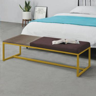 Imagem de Calçadeira Recamier Londres 140cm Industrial Dourado Suede Marrom Tampo Quadrado mdf Carvalho - Ahz Móveis