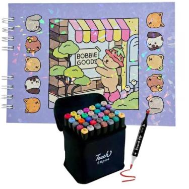 Imagem de Livro De Colorir Bobbie Goods + Kit De 36 Canetinhas Marca Texto - 55 