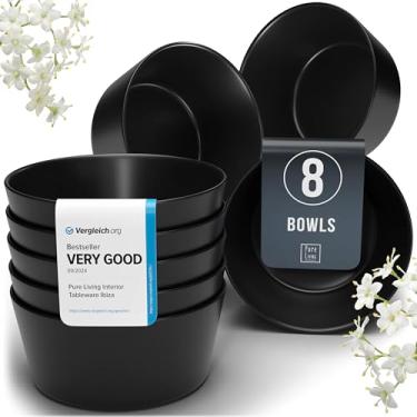 Imagem de Conjunto de 8 tigelas de cereais de grés, elegantes pratos pretos foscos, conjunto de tigelas de sopa de 15 cm, pratos de cerâmica seguros para lava-louças e micro-ondas, tigelas de sopa grandes,