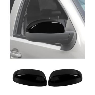 Imagem de Capas de meia tampa de espelho retrovisor compatíveis com Chevy Silverado GMC Sierra Avalanche Tahoe Suburban Yukon Escalade ESV Left Right Side View Upper Mirror Caps, preto