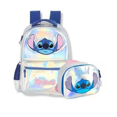 Imagem de Kit Mochila Costas + Lancheira STITCH Holografica Luxcel