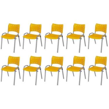 Imagem de Cadeira Iso Base Cinza, Igreja, Escola, Escritório - Amarelo Kit 10 Pe