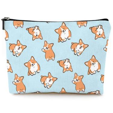 Imagem de Bolsa de maquiagem pequena para bolsa de lona fofa à prova d'água para mulheres bolsa de viagem com zíper, Necessaires para Maquiagem Corgi, Size: 10"W x 7"H. Hold All Your Necessities, Necessaires para Maquiagem Corgi