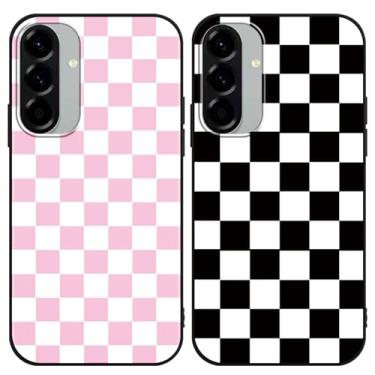 Imagem de Yomjew Pacote com 2 capas de telefone xadrez fofas para Samsung Galaxy A56 de 6,7 polegadas, capa protetora de silicone macia e fina à prova de choque para meninas e mulheres, preto/rosa