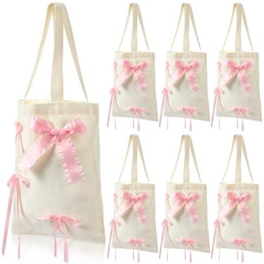 Imagem de HunnmingRe 6 peças de sacola de lona rosa coquete laço lembrancinha de festa presentes para mulheres meninas chá de bebê casamento aniversário
