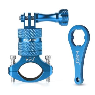 Imagem de HSU Suporte de guidão de bicicleta de bicicleta de alumínio para GoPro Hero 12/11/10/9/8/7/6/5/4 Session SJCAM AKASO Campark e outras câmeras de ação, montagem em rack rotativa de 360 graus para mountain bike (azul)