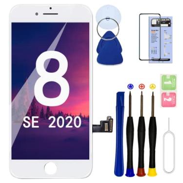 Imagem de 1 peça para iPhone 8 4,7" tela de substituição branca, visor completo digitalizador de toque LCD, com vidro temperado adesivo à prova d'água e kit de ferramentas de reparo (branco, para iPhone 8 (A1863, A1905, A1906))
