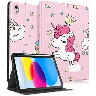 Imagem de Uppuppy Capa para Apple iPad 10ª Geração 10,9 polegadas meninas lindas crianças mulheres capa inteligente folio com suporte para lápis design de desenho animado unicórnio rosa feminino Kawaii capas exclusivas para iPad 10 geração 2022 A2696 A2757