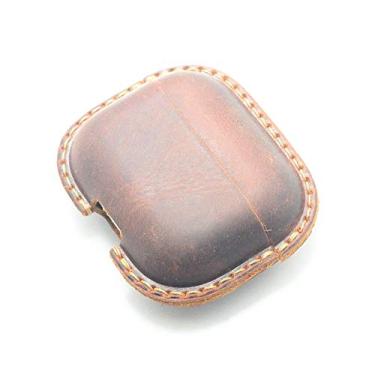 Imagem de JJNUSA Couro genuíno envelhecido para Apple AirPods Pro 2 1 capa de carregamento sem fio capa protetora de couro capa de fone de ouvido marrom
