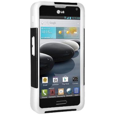 Imagem de Amzer Capa híbrida de camada dupla com suporte para LG Optimus F6 D500, LG Optimus F6 MS500 - Embalagem de varejo - Preto/Branco
