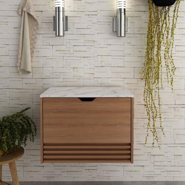 Imagem de Gabinete Suspenso Para Banheiro Bn3613 Tecno Mobili Amêndoa/mármore Branco