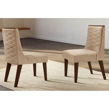 Imagem de Cadeira Sala de Jantar Dafne Luxo Madeira Kit Capuccino Linho Bouclê Creme