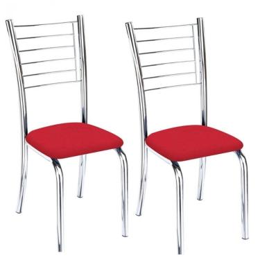 Imagem de Kit 2 Cadeiras De Jantar Lara Cromada Para Cozinha Assento Sintético Vermelho - Aurora...