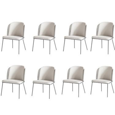Imagem de Kit 8 Cadeiras Tay Para Sala De Jantar Ou área Gourmet-tecido-costas Linho 60-frente Linho 22