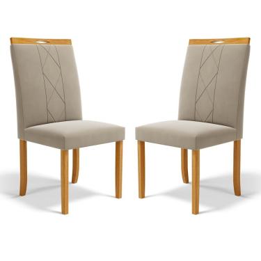 Imagem de Kit Com 2 Cadeiras Ana Madeira Maciça Estofadas Para Mesa De Jantar Veludo Bege 102