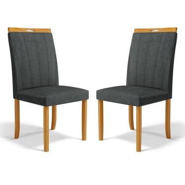 Imagem de Kit Com 2 Cadeiras Aurora Madeira Maciça Estofadas Para Mesa De Jantar Linho Chumbo 406