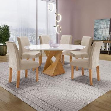 Imagem de Conjunto Mesa Barcelona 120cmx120cm 6 Cadeiras Espanha Tampo Plus Redondo Vidro Yescasa Cinamomo Off White Bege Claro