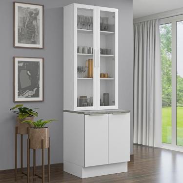 Imagem de Kit Balcão + Cristaleira 70cm Branco Veludo Lux Madesa 01 Branco