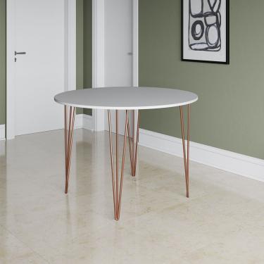 Imagem de Mesa Jantar Redonda Branca Hairpin 90cm Elen Base Cobre Branco
