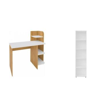 Imagem de Kit 2 Peças Com Escrivaninha 3 Praleiras Com Estante Para Livros 5 Prateleiras Branco-carvalho