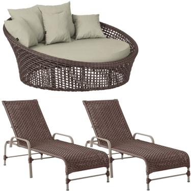 Imagem de Kit Chaise Hungria E Espreguiçadeiras Catar Trama Original Marrom