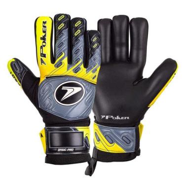 Imagem de Luva de Goleiro Campo Profissional Poker Basic Pro, Preto, Amarelo, 10