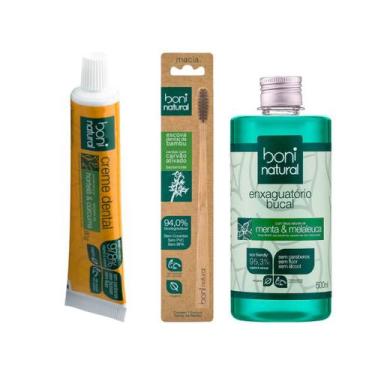 Imagem de kit Pasta Hortela e Curcuma Escova Enxaguante Boni Natural