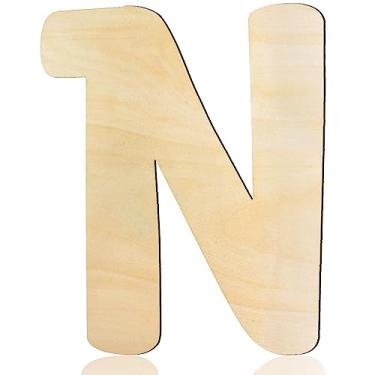 Imagem de She Love Letras De Madeira 8" Letra N 1/5" Espessura Recortes Alfabeto Inacabado Para Decoração Parede Artesanato Pintura Faça Você Mesmo Festa Aniversário Berçário Feriado Grandes Decorações Casa