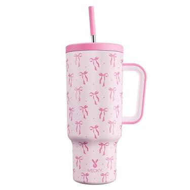 Imagem de Meoky Copo de 1,134 g com alça e canudo: copo isolado de aço inoxidável com tampa e canudo - copo 100% à prova de vazamento para porta-copos de carro - viajantes viajantes trabalhadores, arco