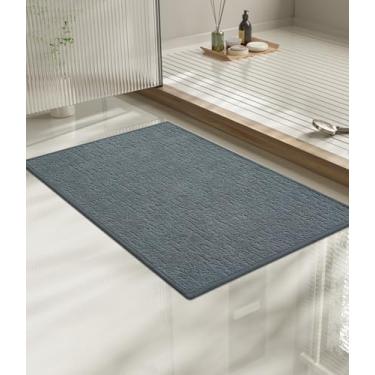 Imagem de chakme Tapete de banheiro 61 x 17, tapete de banho ultrafino antiderrapante pequeno tapete de banho absorvente de secagem rápida para piso de banheiro, (azul claro, 61 cm x 43 cm)