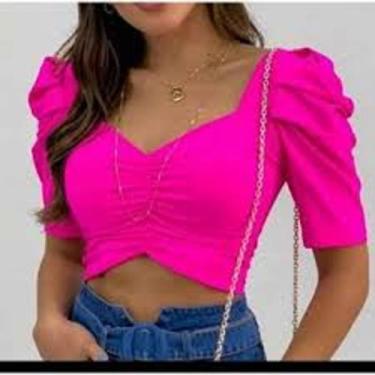 Imagem de Cropped manga princesa drapeado poliester - filo modas, Preto, M