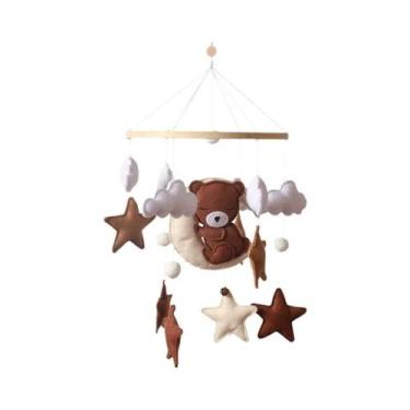 Imagem de Móbile De Berço De Madeira Para Bebê, Urso De Desenho Animado Em Feltr