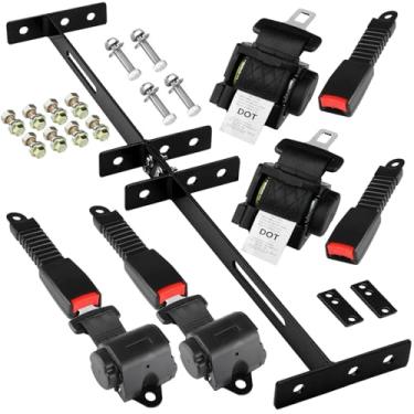 Imagem de Conjunto de cintos de carrinho de golfe universal, 4 cintos retráteis, comprimento máximo 119 cm e 35 x 17 cm, kit de suporte para cintos EZGO TXT Yamaha Club Car DS (não serve para 2 passageiros Club Car anterior Yamaha G29 Drive EZGO RXV)