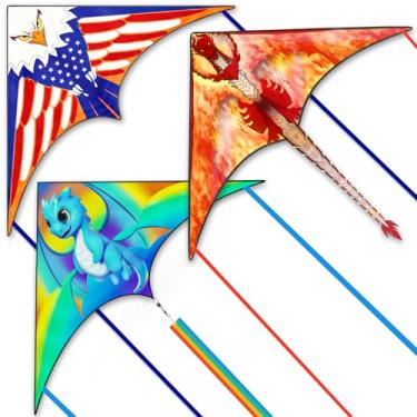 Imagem de Crogift Pacote Com 3 Pipas Para Crianças De 4 A 8 Anos, 12 Adultos Delta Grande, Praia, Meninos E Meninas, Fácil Empinar, Perfeito Iniciantes, Presentes O Feriado Páscoa