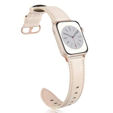 Imagem de SWEES Pulseira de couro compatível com iWatch 38 mm, 40 mm, pulseira de substituição de couro genuíno, fivela de ouro rosa, compatível com iWatch Series 6 5 4 3 2 1 Sports & Edition feminino e masculino, branco marfim