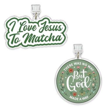 Imagem de Conjunto de 2 peças I Love Jesus To Matcha, There Was No Way But God Made A Way Kindle Charms Dust Plug Charm 1,5 polegadas Jesus Bible Religious Catholic Lightning/Type C Acrylic Material Accessories