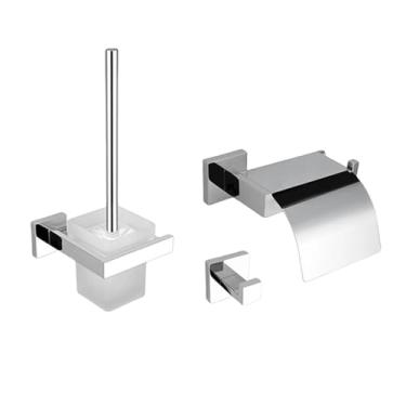 Imagem de Conjunto de acessórios para banheiro em aço inoxidável cromado, toalheiro, porta-toalhas, suporte para lenços de papel, gancho para roupão, acessórios para banheiro (conjunto com 4 peças)