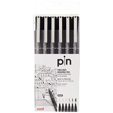 Imagem de Caneta de desenho Uni Pin Fineliner – Conjunto de esboços – tinta preta – 0,03 a 0,8 mm – Conjunto de 6