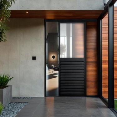 Imagem de Porta de Correr Veneziana de Aluminio 215x100cm com Vidro Mini Boreal 