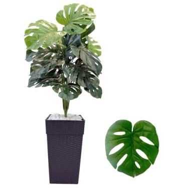 Imagem de Planta Costela De Adão Artificial Com Vaso Cores Pedra - Flor Imp
