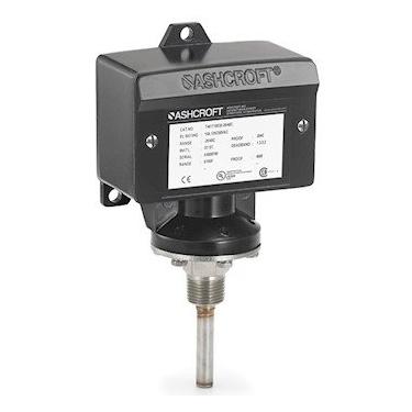Imagem de Ashcroft Interruptor de temperatura T4, montagem direta, lâmpada de 15 cm de comprimento; 65 a 125 °C
