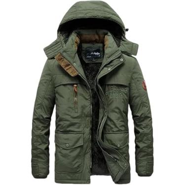 Imagem de Jaqueta Com Capuz Multi-bolso Para Homens Inverno Forro De Lã Parka Ao Ar Livre Militar Grosso Quente, army EN8, 4XL