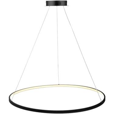 Imagem de Luz Pendente De Círculo De 1 Luz, Lustre De Acrílico De Metal Led Moderno Suspenso Ajustável Para Sala De Estar, Quarto, Black+whitelight, 20cm