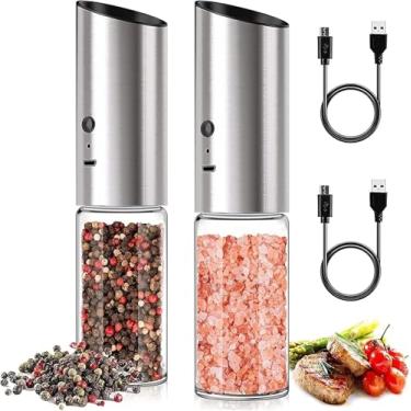 Imagem de Conjunto De Moedor De Sal E Pimenta Elétrico, Moedor De Sal E Pimenta Grosso Ajustável, Moedor De Especiarias Recarregável Usb, Aço Inoxidável