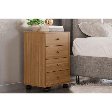 Imagem de Mesa de Cabeceira Solteiro Presence c/ 4 Gavetas Amêndola Touch - Demóbile