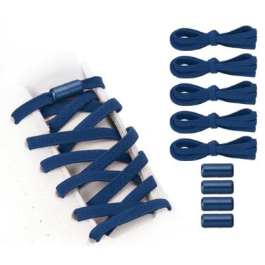 Imagem de YELARXI Cadarços elásticos sem laço com 4 fivelas de metal para adultos, tênis de lona, Azul escuro, 39 inch