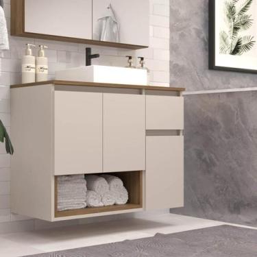 Imagem de Gabinete Banheiro Suspenso 80cm com 03 Portas 01 Gaveta e Nicho com Cu